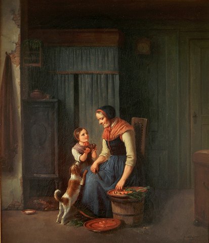 "Interior with grandmother and grandson" Oil on canvas, the painting has been 
exhibited at Charlottenborg.