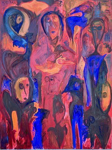 "Moscow" large, beautiful, expressive oil painting, in a strong white frame.