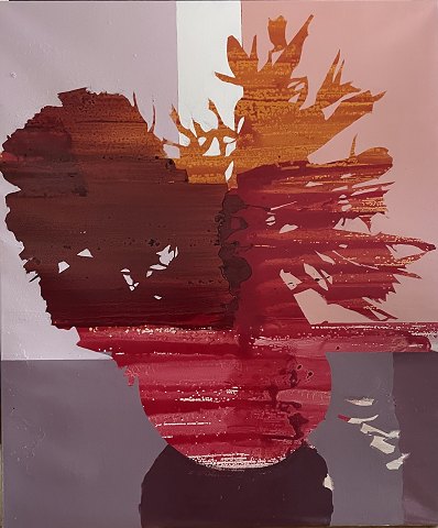 "Composition" Acrylic on canvas in a wide frame.