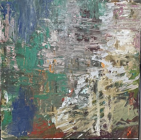 Composition" Oil painting on canvas in silver frame.