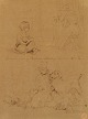 Drawing. "Study of interior mother and daughter with cat and a little child with 
dogs"