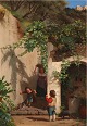"Italian scene with mother and 2 children" Oil painting on canvas.